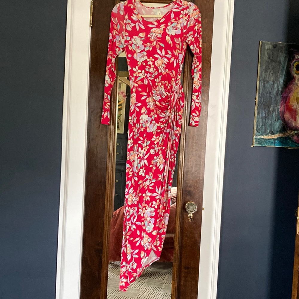 Floral high low twist front dress